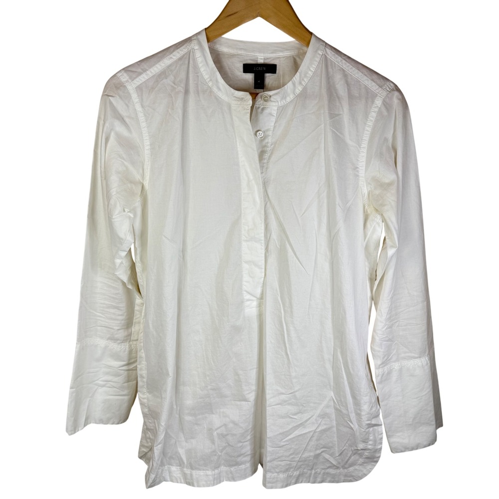 J. Crew White Cotton Mandarin Collar Button Front Shirt Top Size 4 Classic Basic